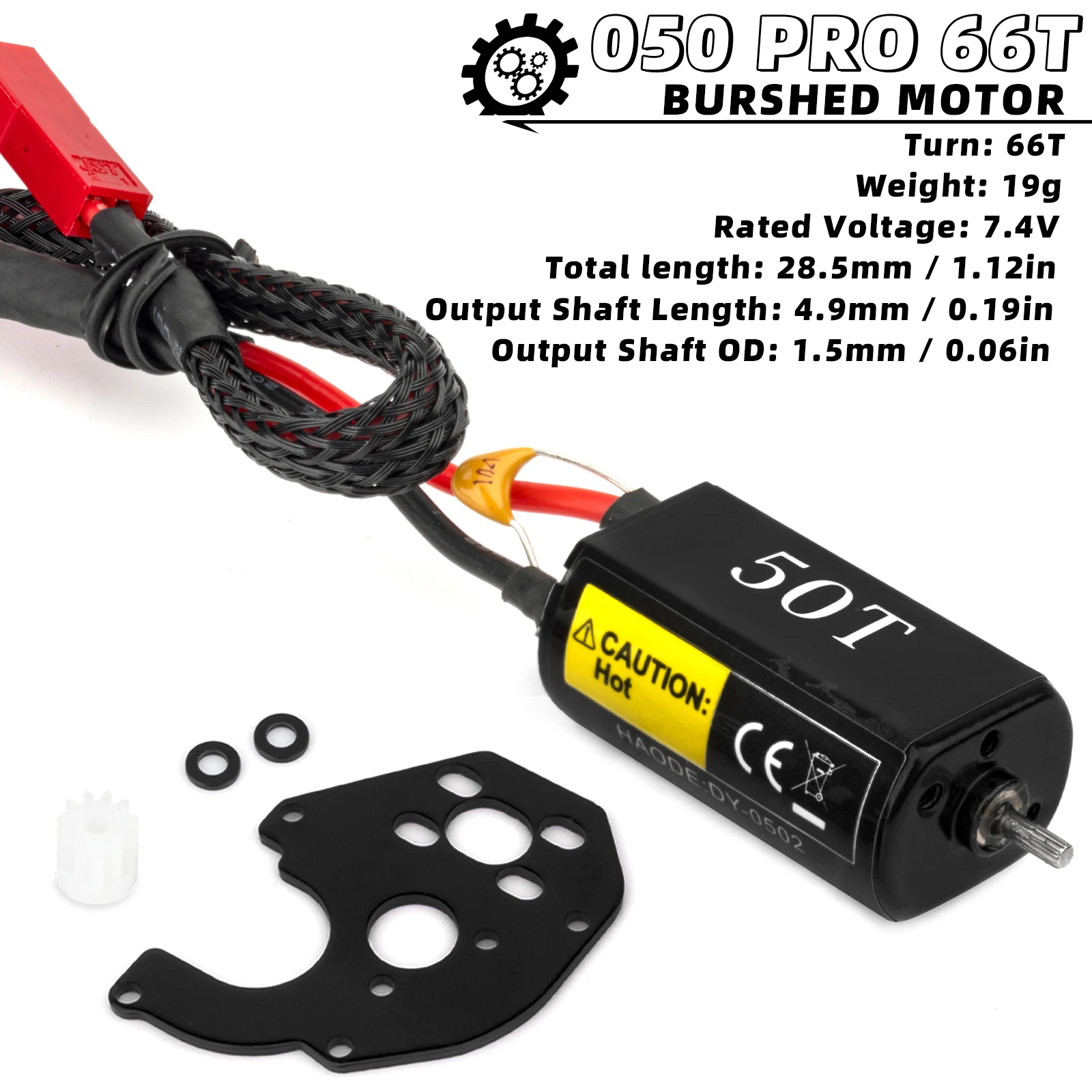 RCXAZ RC 030/050 Brushed Motor 88T 66T 50T JST Plug for 1:24 RC Crawler Axial SCX24 and DIY Car Boat AXI00002 AXI00001 AXI90081