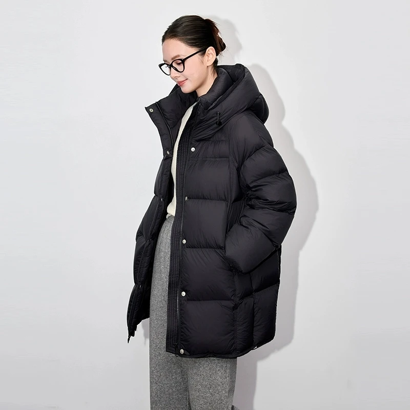2025 Winter New 90 White Goose Down Hooded Jacket Women's Fashion Loose Cloud Puff fluffy Down Coats Lady Thick Parker Overcoat
