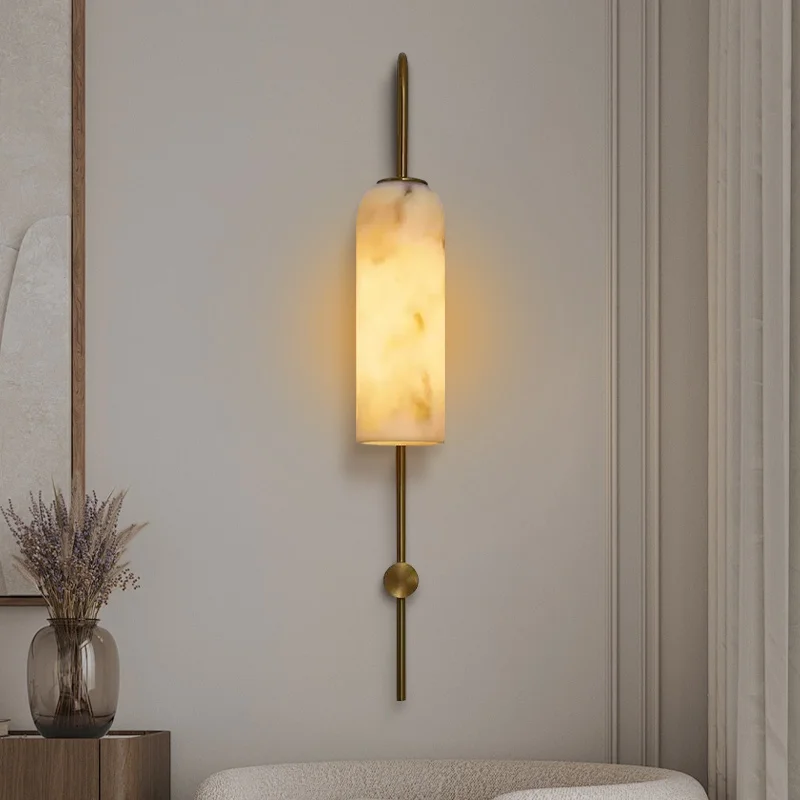 

Stainless steel natural marble LED wall lamp modern simple living room bedroom bedside corridor lamp