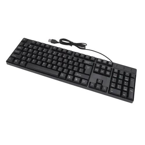 Teclado con cable USB de 104 teclas, teclado para juegos de diseño ergonómico en inglés/ruso/español/francés para ordenadores portátiles de oficina y escritorio