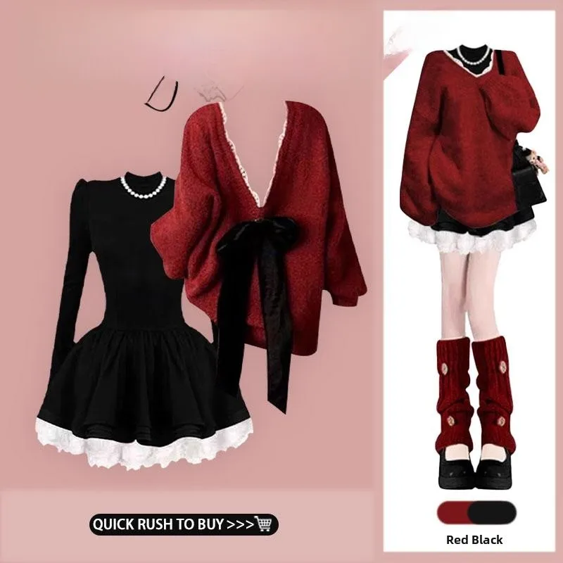 

Осенний вязаный комплект Ele: женский свитер с узлом и облегающий топ с завязками на талии, модный повседневный комплект из двух предметов