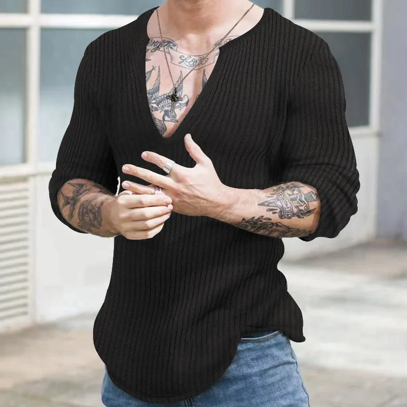 Autumn Winter Men's V-neck Casual Fashion Sweaters Male Long Sleeve Solid Color All-match Knitting Pullovers Gentmen Jumpers Top