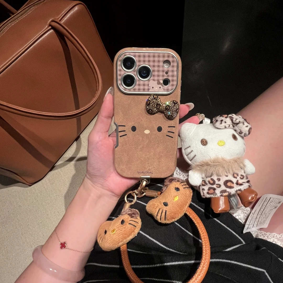 

Cute HelloKitty Cat Suede Bonded Leather Phone Case For iPhone 13 14 15 16 17 Pro Max XS 16 Plus Shockproof Matte Bumper Cover