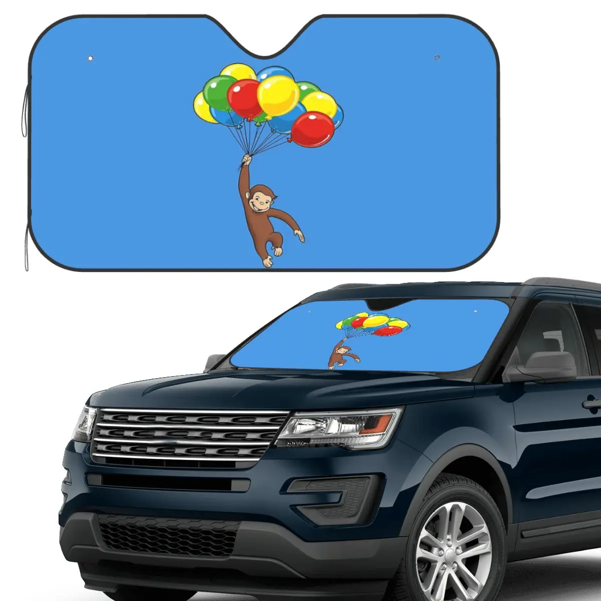

Curious George With Balloons Sunshade Windscreen Car Front Windshield Window Sun Visor Accessories Covers