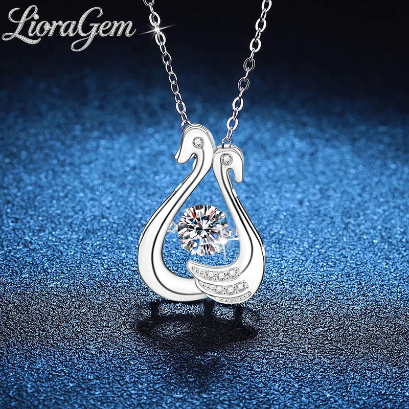 

LioraGem Platinum PT950 Elegant Swan Diamond Pendant, Graceful Mandarin Duck Necklace with a 1-Carat Moissanite Heart