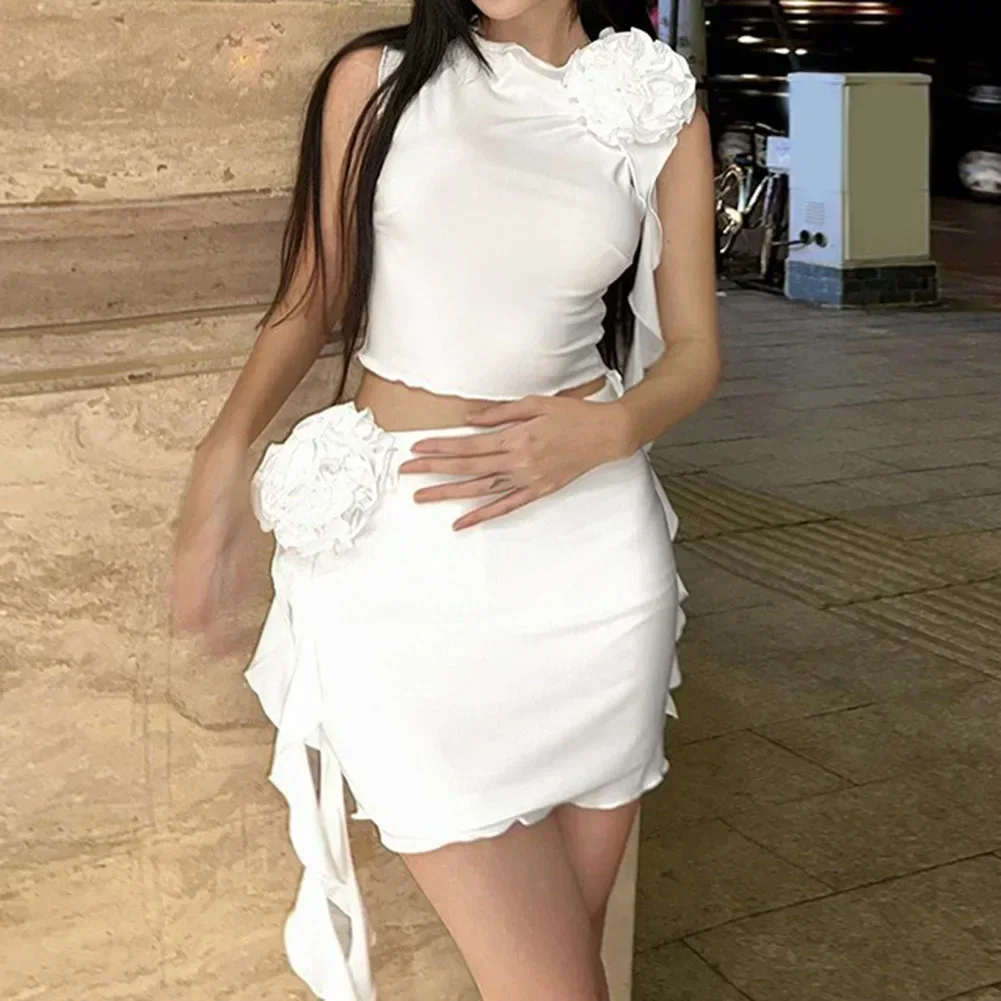 여성용 플로럴 탑 힙 스커트, 섹시한 짧은 스커트, 슬림핏 캐주얼 세트, 얇은 패션