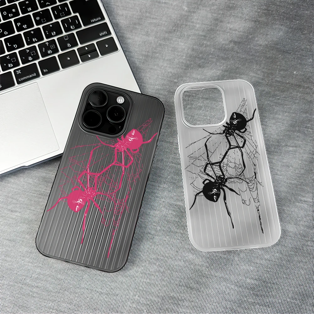 Funda de teléfono estilo Spider Dark Y2k, carcasa transparente corrugada para iPhone 12, 11, 13, 14, 15 Max Pro Plus