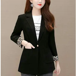 Blazer de leopardo feminino com botão solto, bolsos emendados, tops casuais, blazers de escritório que combinam com tudo, nova moda, outono, 2023