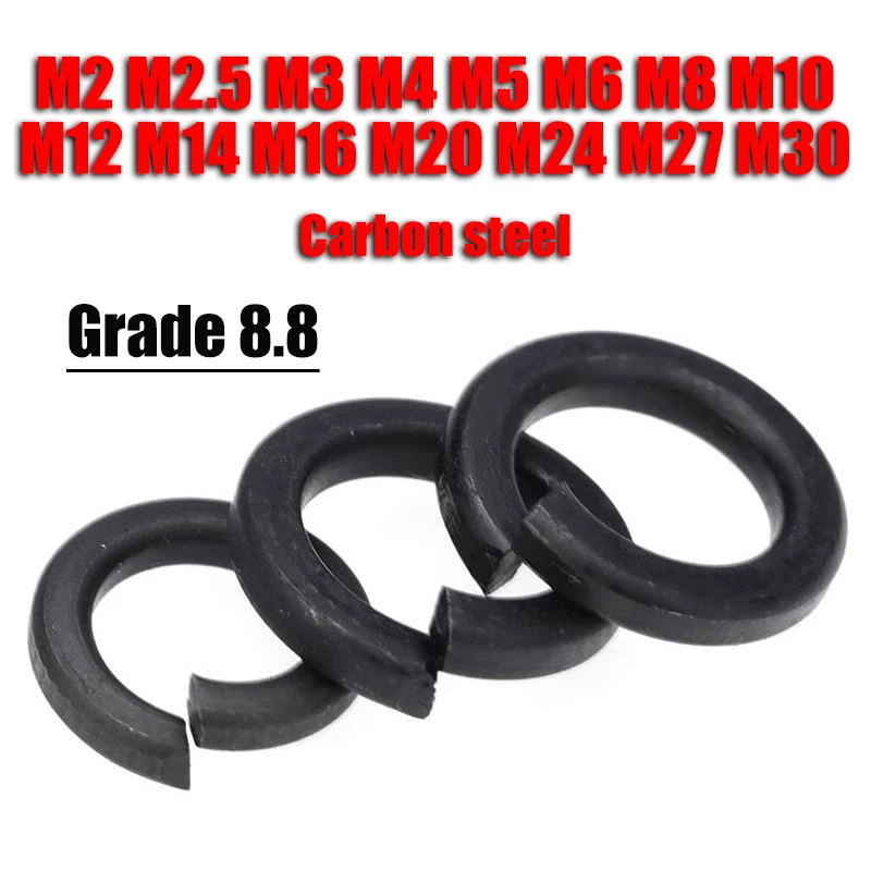 

M2 M2.5 M3 M4 M5 M6 M8 M10 M12 M14-M30 Black Grade 8.8 Carbon Steel Spring Washer Split Lock Elastic Gasket Hardware Fasteners