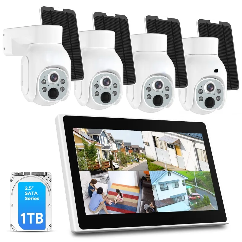 Latest 2024 model face detection 4MP IP cctv kit Full color night vision wireless surveillance security camera solar system