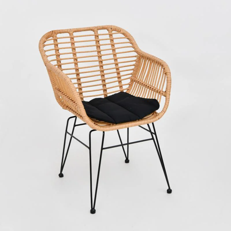 

Modern Outdoor Garden PE Wicker Rattan Single Chair Cheap Plastic Handweave with Steel Frame for Dining Beach Hotel Park Leisure