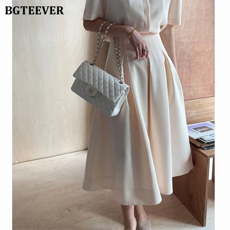 BGTEEVER Stylish Loose Women Mid-Length Skirts Casual High Waist Female A-line Skirts Spirng Autumn