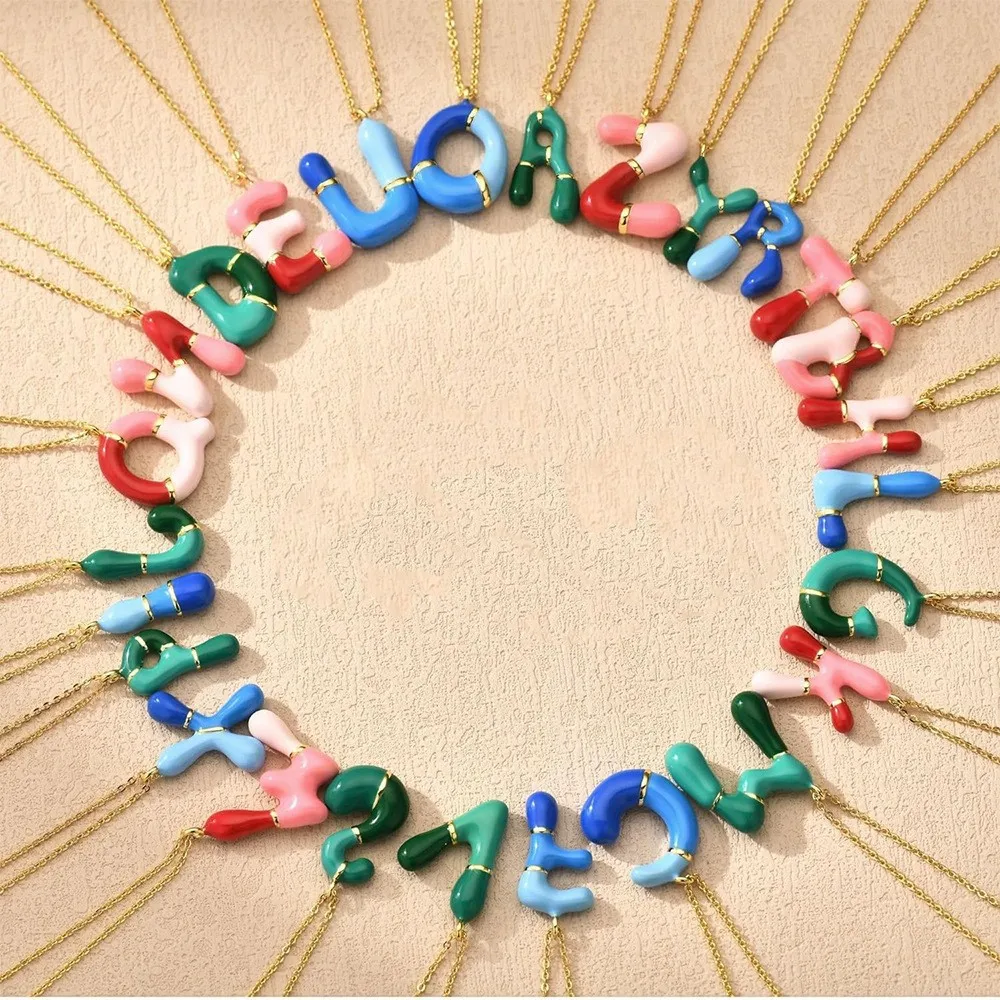Mollige bunte Emaille-Blasenballon-Alphabet-Halskette mit 26 Buchstaben für Frauen, klobiger süßer Anhänger, Kragen-Halskette, Schmuck, Geschenke