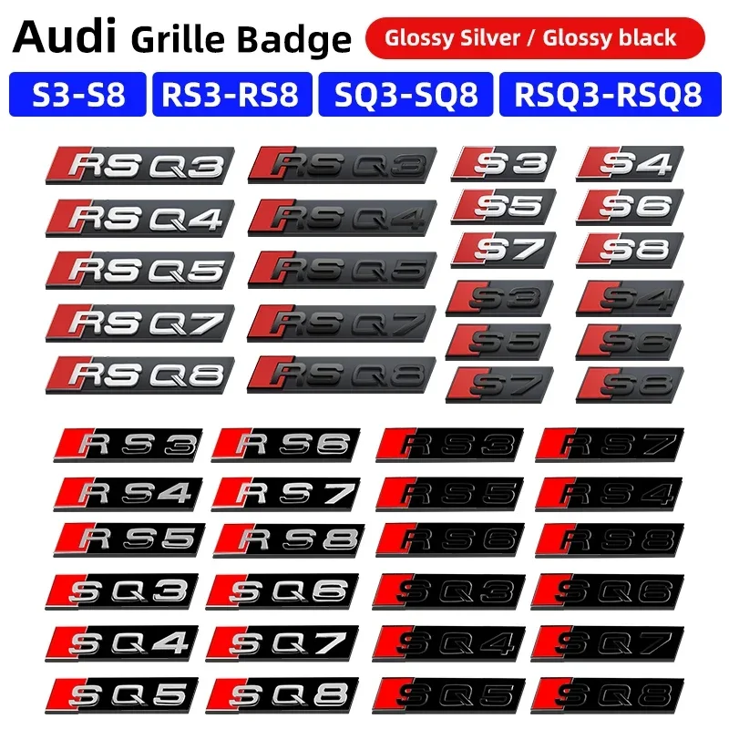 1pc ABS Car Front Grille Badge Logo Exterior Modification Accessories For Audi S4 S3 S5 S6 S7 S8 RS3 RS4 RS5 RS6 RS7 RS8 SQ3 SQ4