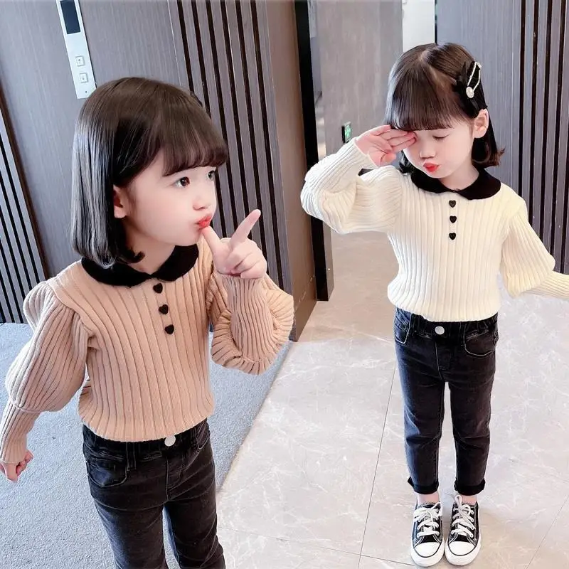 Autumn Children\'s Cute Fashion T-shirt Girl Baby Knit Sweater Sweater Spring Children\'s Long Sleeve Casual Versatile Clothing