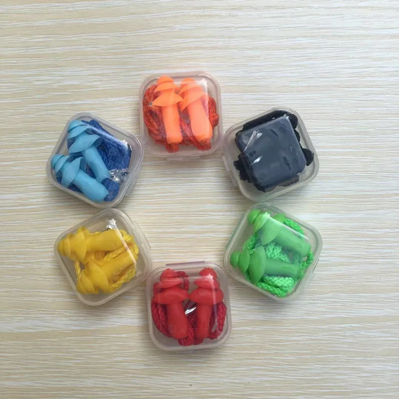 1 Box Corded Ear Plug Protector Anti Lost Reusable Hearing Protection Noise Reduction Safe Swimming Work Earplugs With Rope