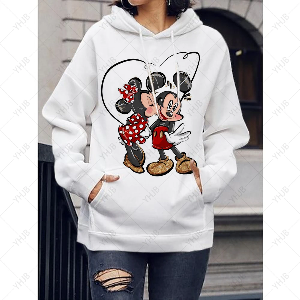 Spring Women Hoodies Cartoon Disney Minnie Mickey Mouse Print Fashion Sweatshirt Long Sleeve Pullovers Female Casual Sweatshirts