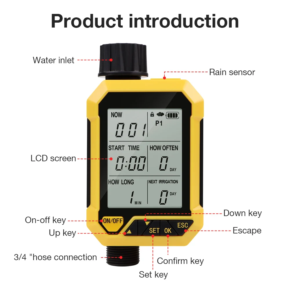Automatic Watering Device Garden Water Timer LCD Waterproof IP65 Rainfall Timer 99 Minutes 1-30 Days Rain Delay Timed Irrigator