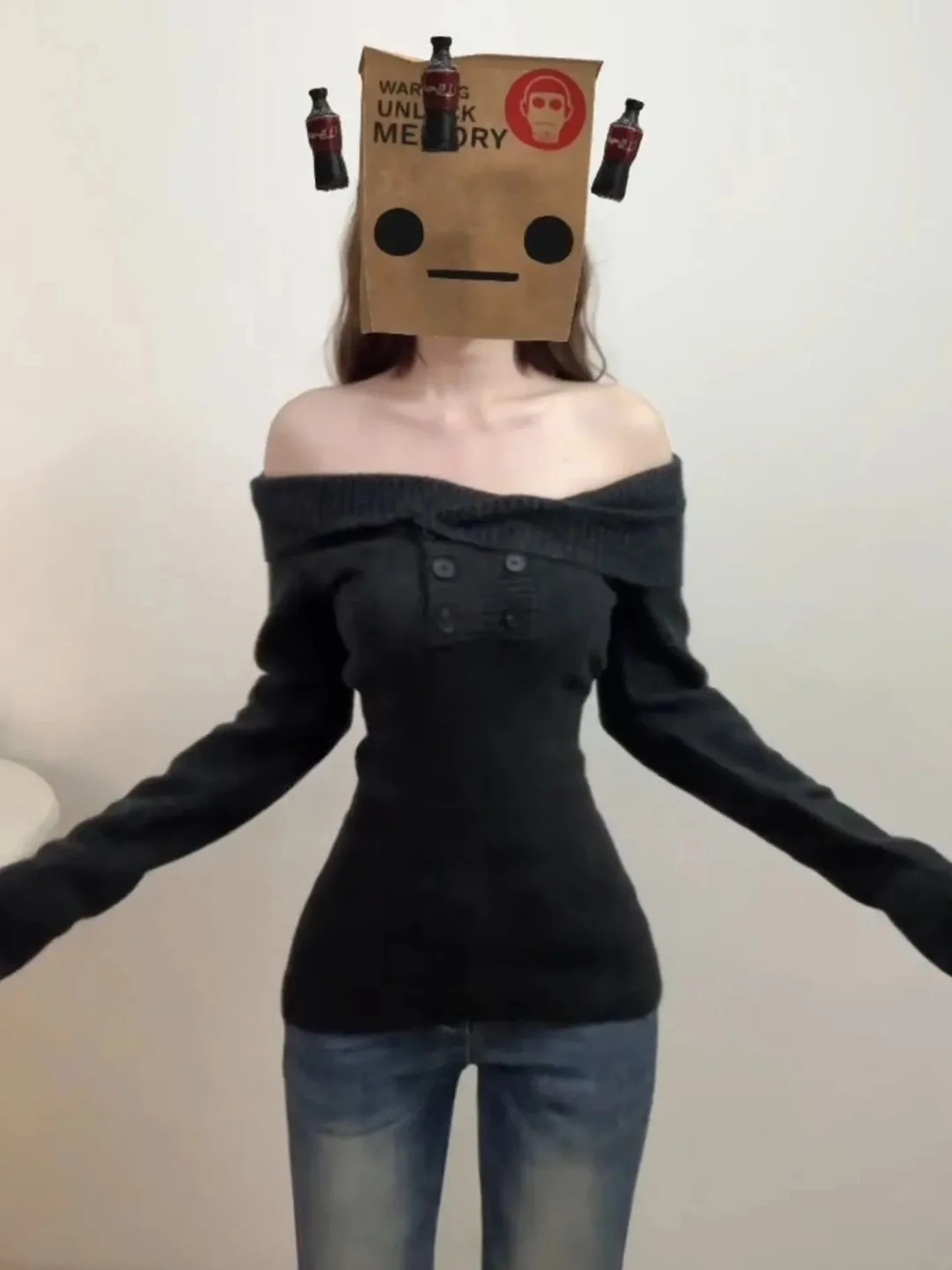 เสื้อไหมพรมถักสำหรับผู้หญิง ฤดูหนาว รุ่นใหม่ สไตล์เกาหลี ทรงเข้ารูป โชว์เอว สาวหวานซ่อนเปรี้ยว แบบเปิดไหล่ข้างเดียว