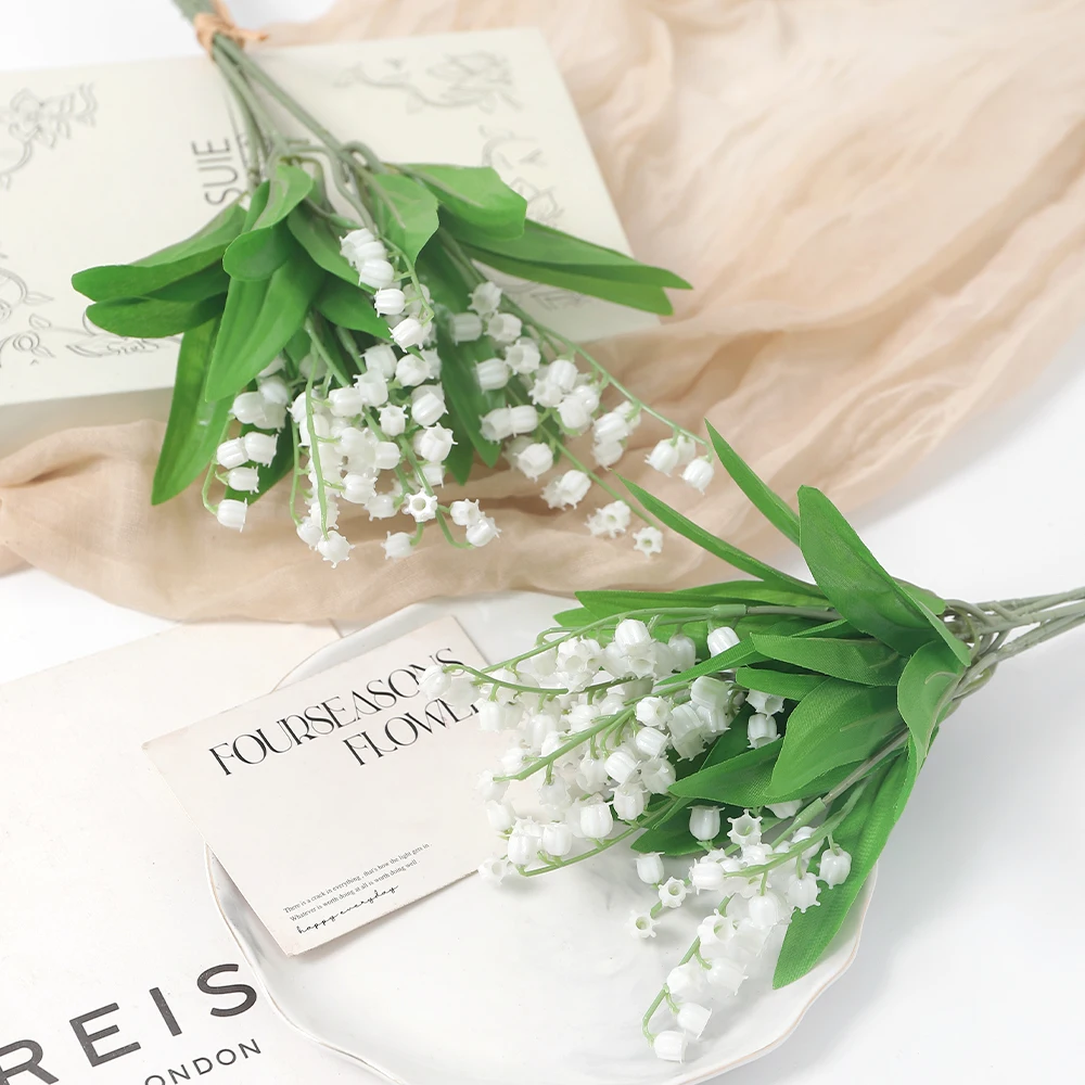 10 قطعة زهرة الجرس البيضاء الاصطناعية وادي الزنبق زهرة الأوركيد للمنزل حديقة الديكور حفل زفاف باقة العروس