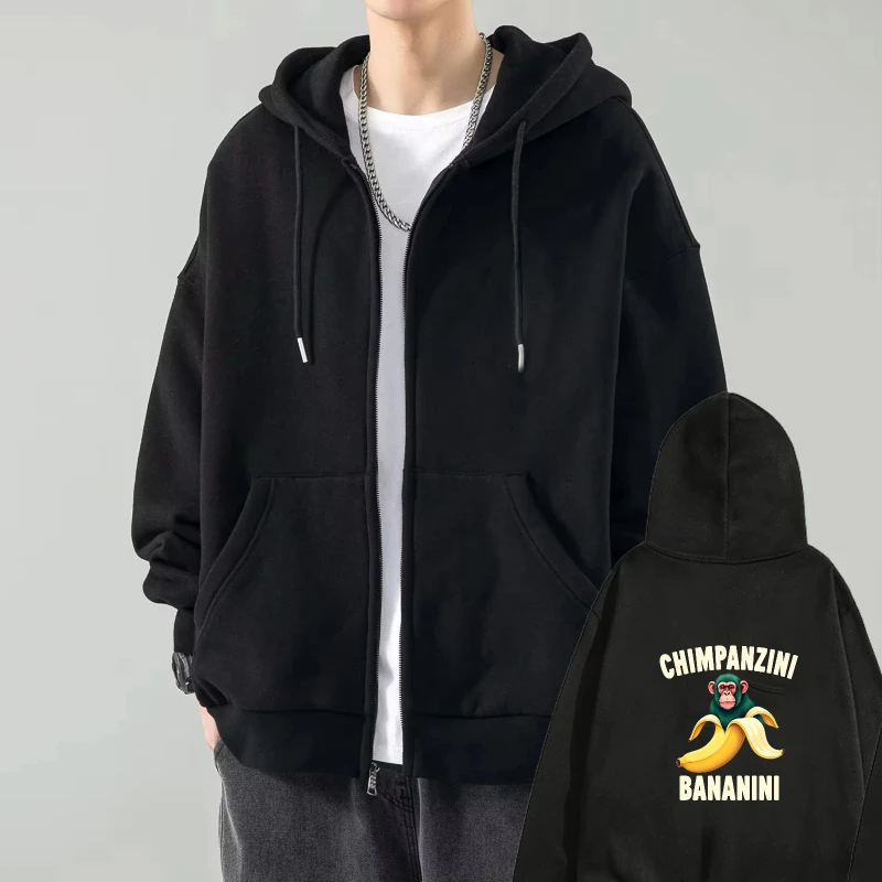 

Мужская куртка с капюшоном, черный шиммонкон, банани, обезьяна, банановый принт, повседневная уличная толстовка, верхняя одежда для повседневной носки и путешествий