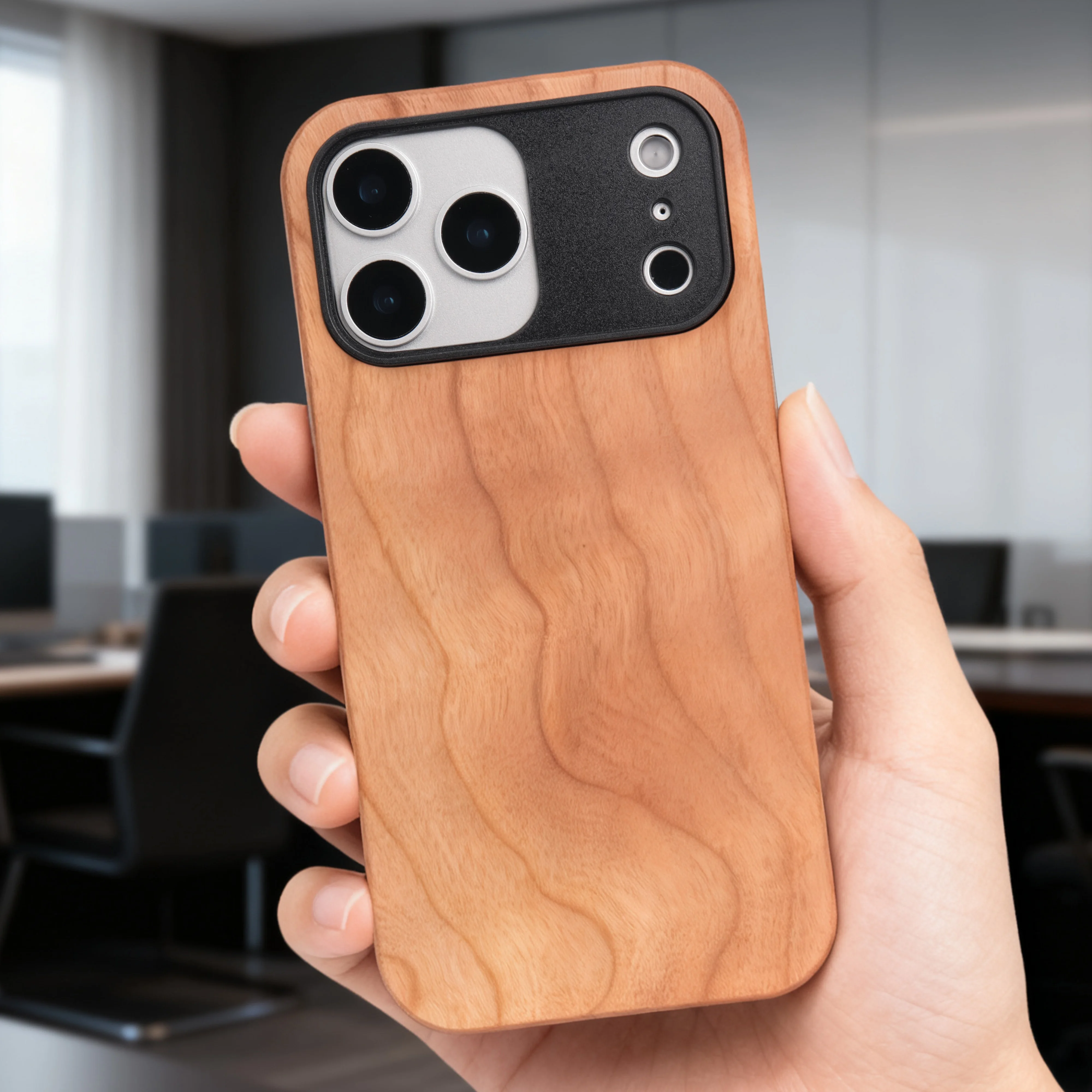 Luxury Shockproof Walnut Cherry Wood Phone Case For iPhone, 17 Pro, 17 Pro Max Soft Bumper Cases Cover - view 4