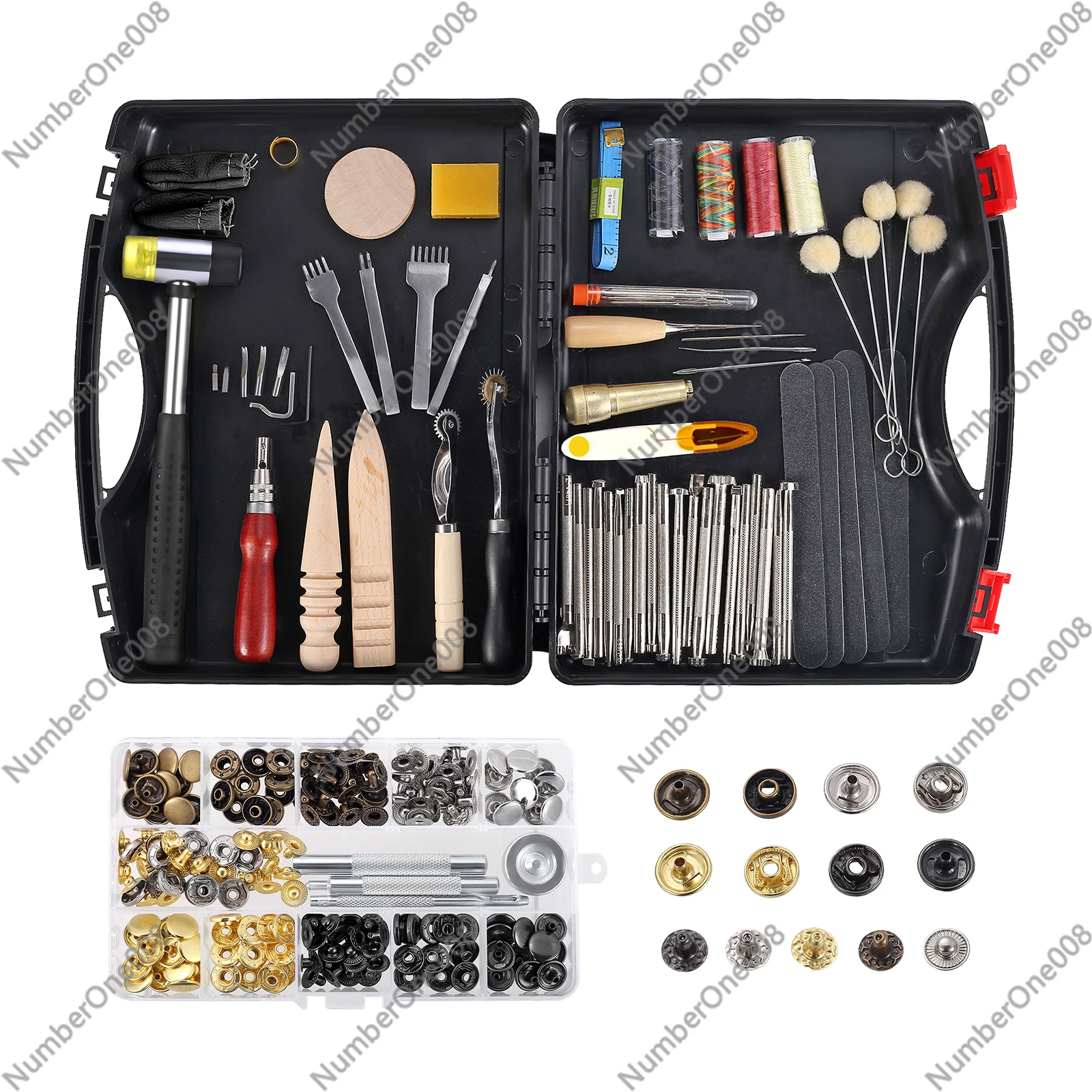 128 Pieces Leather Tool Kit, Leather Work Tool, Leathercraft Tools and Supplies with Leather Stamping Tools Rivets Kit