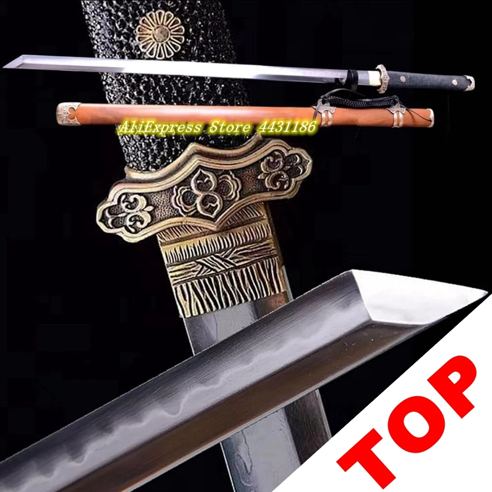 Ray Skin Handle Tsuka Chinese Tang Dynasty Saber Battle Sword Jian Clay Tempered T10 Steel Blade/Brass Fittings/Rose Wood Sheath