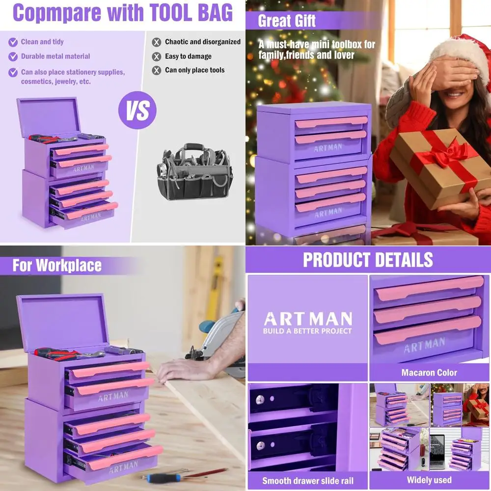 

Portable Stackable Metal Desktop Storage Box for Small Tools and Office Supplies - Pink