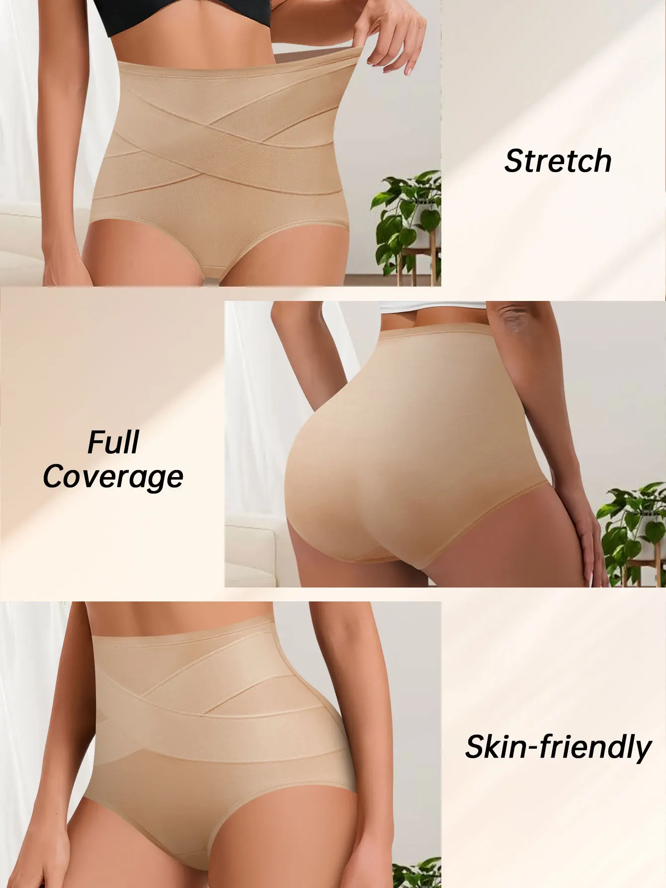 4 pièces/ensemble taille haute croix ventre contrôle bout à bout sous-vêtements femmes slips femmes slips respirant sous-vêtements de sport