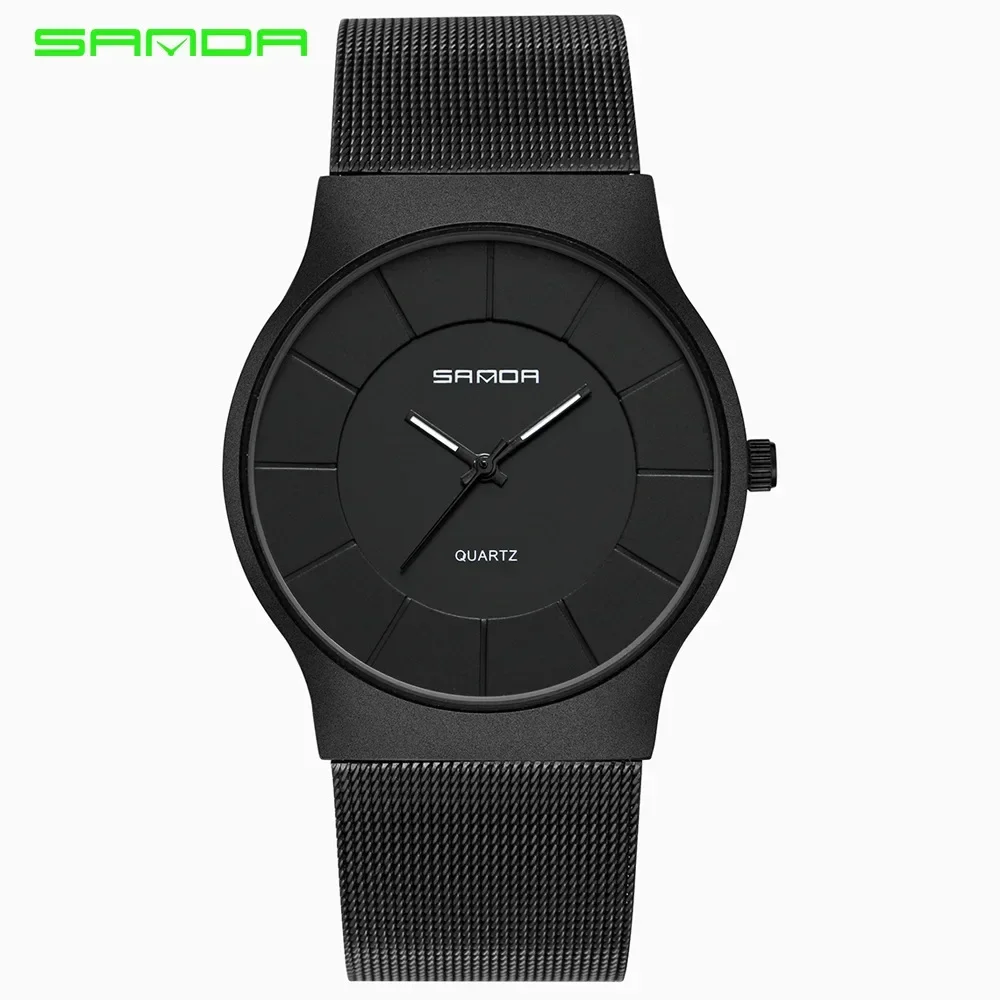 SANDA Fashion Business Men's Simple Style Waterproof Scratch Proof Stainless Steel Strap Quartz Watch