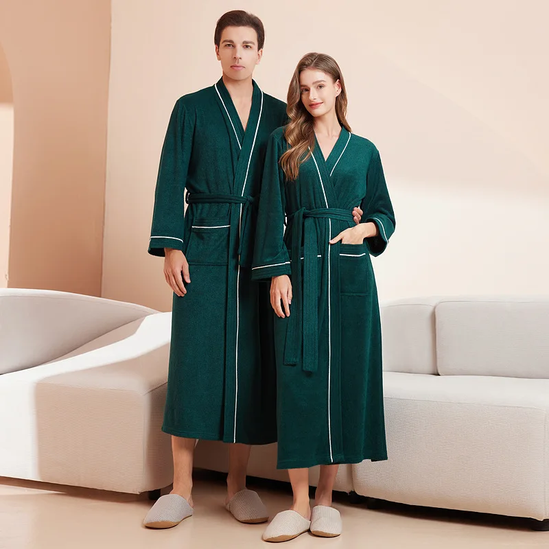 Cotton Bathrobe for Men's and Women's Spring And Summer Long Sleeved Bathrobe For Couples Morning Robes