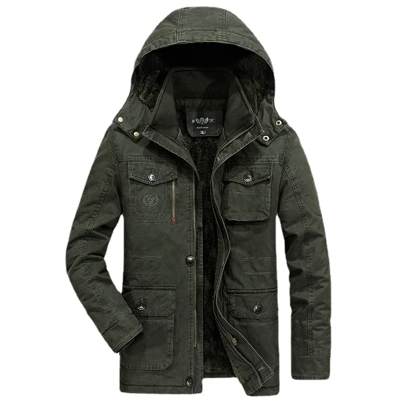 

Mens Winter Long Down Jackets Men Large Size Thicken Fleece Warm Hood Parkas Coats Outdoor Camping Military Tactical Outwear 8XL