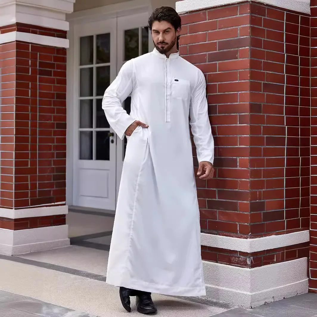 Saudi Arabia Pakistan Caftan Muslim Fashion Kaftan Thobe Dubai Turkey Islamic Clothing Men Solid Long Sleeve Loose Muslim Male