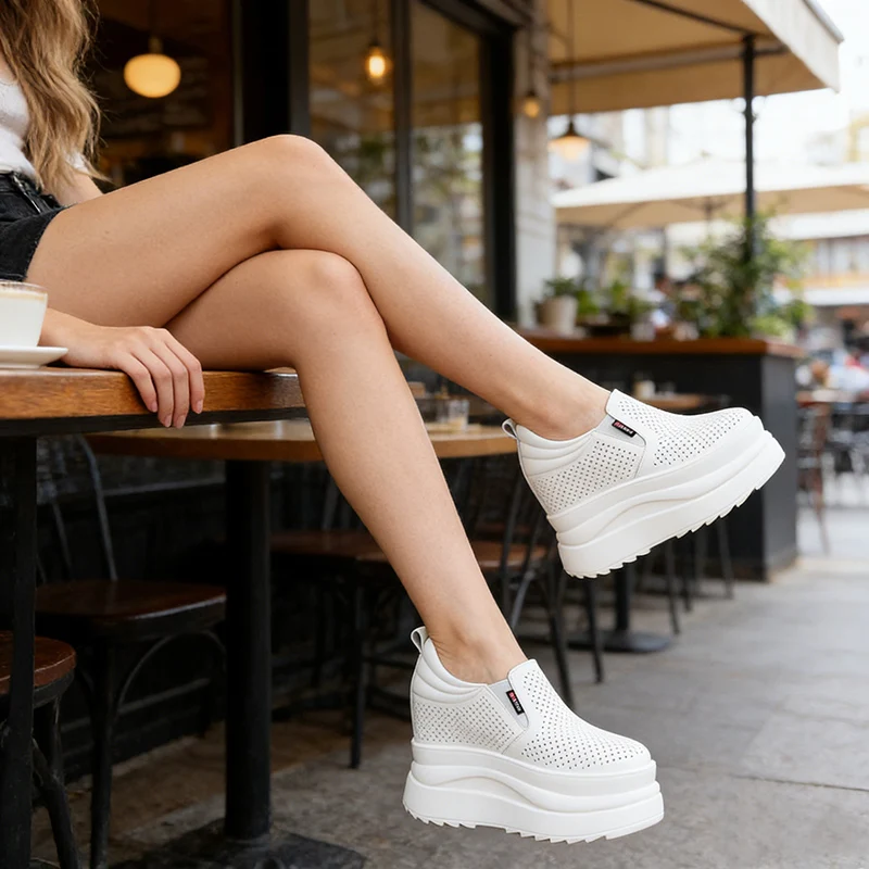 

Super High Height Increasing Shoes 13cm Spring Summer Genuine Leather Black White Shoes Brand Ladies Casual Small Size 34 D794