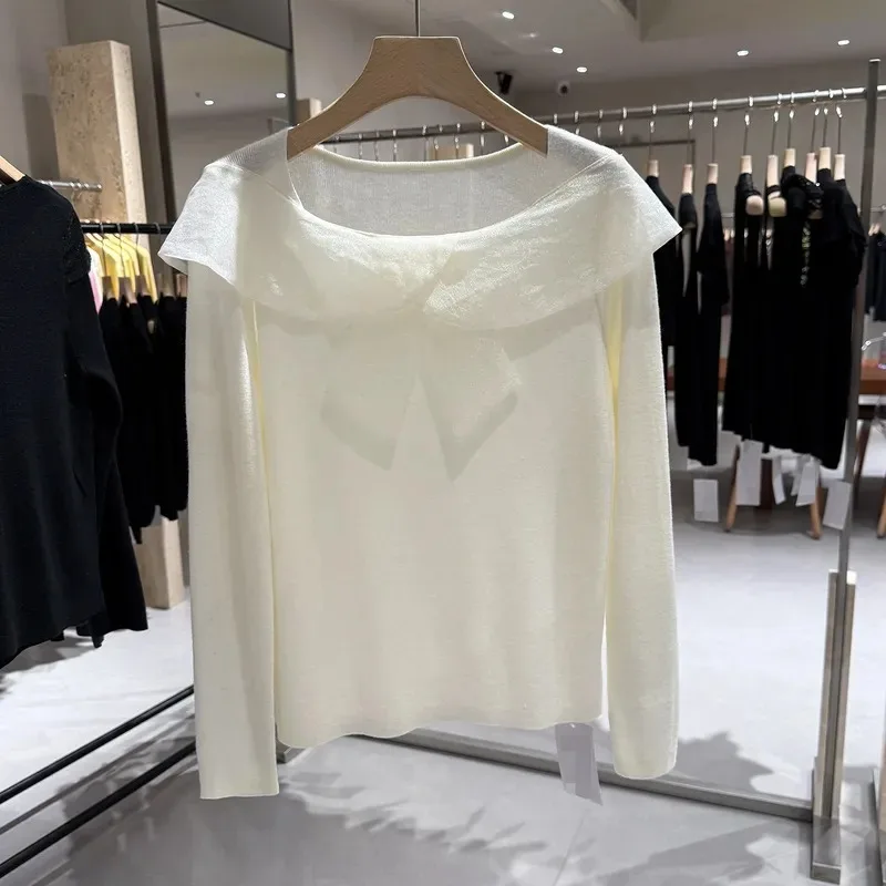 Solid Color Pullover Autumn And Winter Bottoming Shirt Long-sleeved Fashion Casual Bow Knot Stitching Sweater For Women