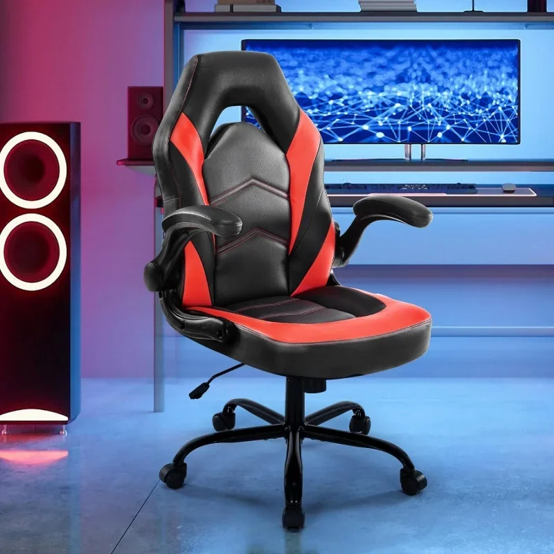 Ergonomic Computer Gaming Chair - Home Office Desk with PU Lumbar Support, Height Adjustable and Tall Video Game