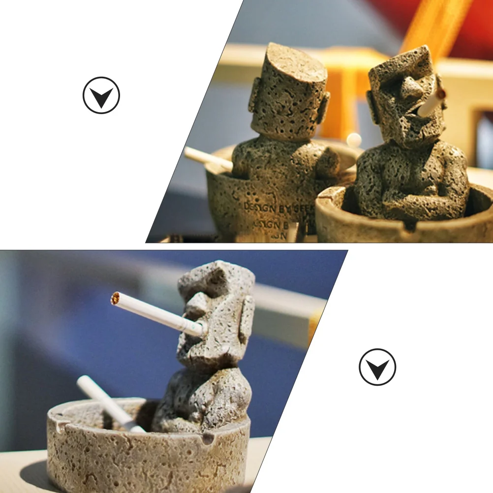 

1pc Moai Stone Ashtray Resin Craft Home Decor Retro Smoking Desk Accessory For Office Bookshelf Cabinet Nightstand Gift