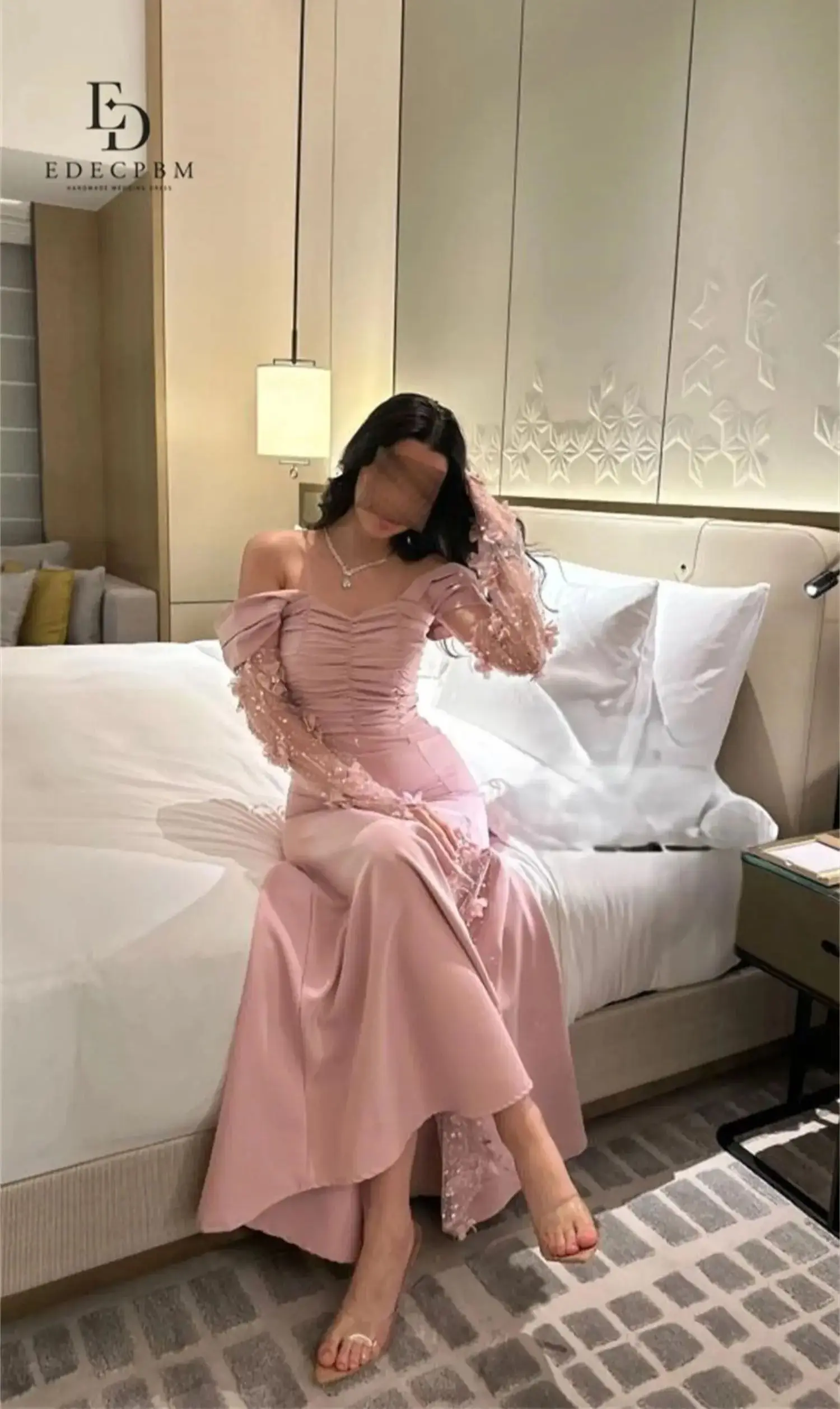 EDECPBM różowe długie suknie wieczorowe na specjalne okazje dostosowana suknia ślubna Vestidos De Festa Off-shoulder syrenka