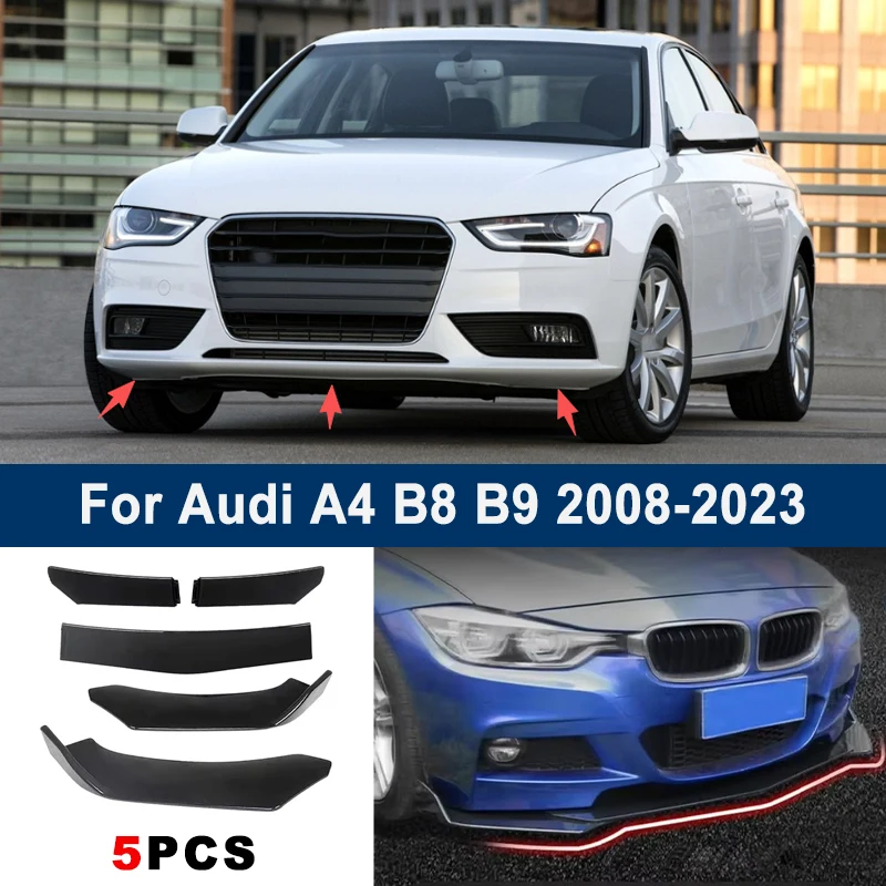 

Adjustable 5Pcs Sectional Front Spoiler Lip For Audi A4 B8 B9 2008-2023 Front Bumper Splitter Car Exterior Sport Body Kit