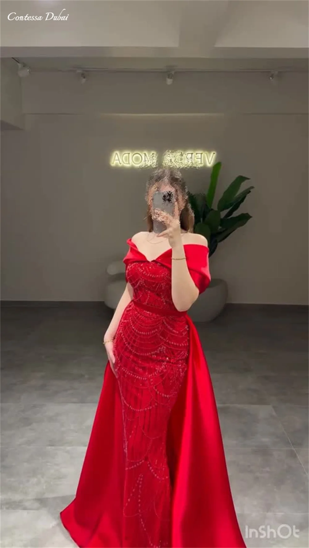 

Contessa Customized Red Mermaid gown dress With Elegant overskirt Train robes de soirée Off Shoulder Formal events dresses 2025