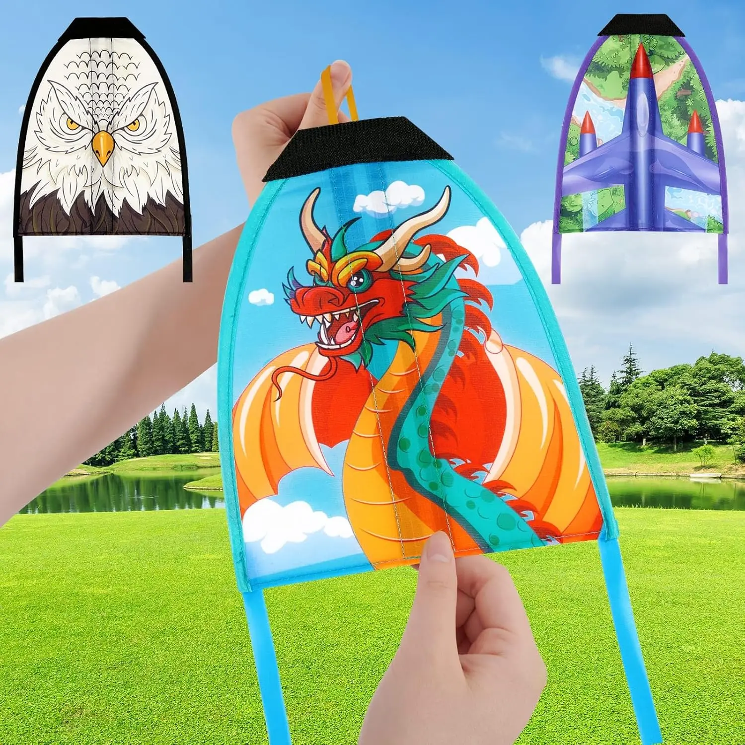 

3 Mini Slingshot Kites - Easy Fly Waterproof Outdoor Toy for Teens, Dinosaur Rocket Style