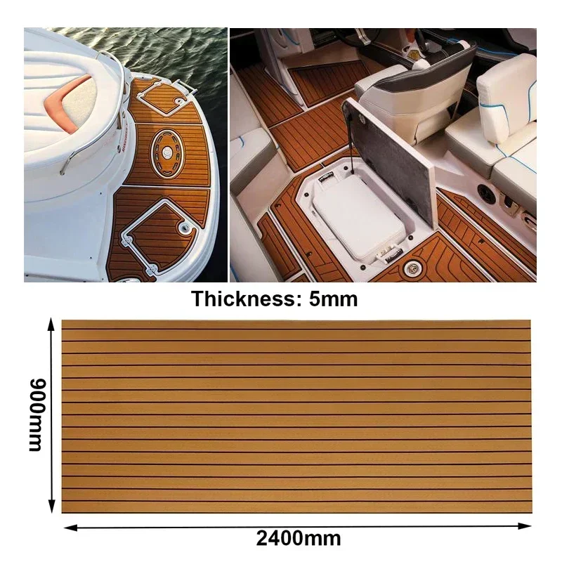 900x2400x5mm EVA Foam Faux Teak Decking Sheet Non Skid Self Adhesive Boat Deck Mat Anti-fatigue Mat Yacht Vehicle Flooring Pad