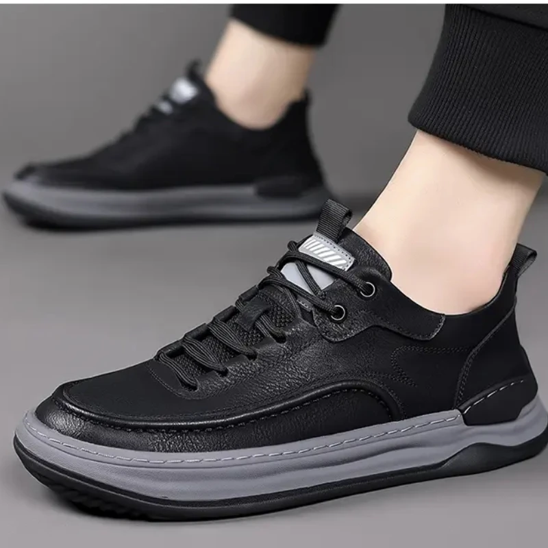 Men Fashion Board Shoes Spring Autumn Casual Lace Up Thick Sole Footwear Round Toe Lightweight Sneakers Sapato Masculino