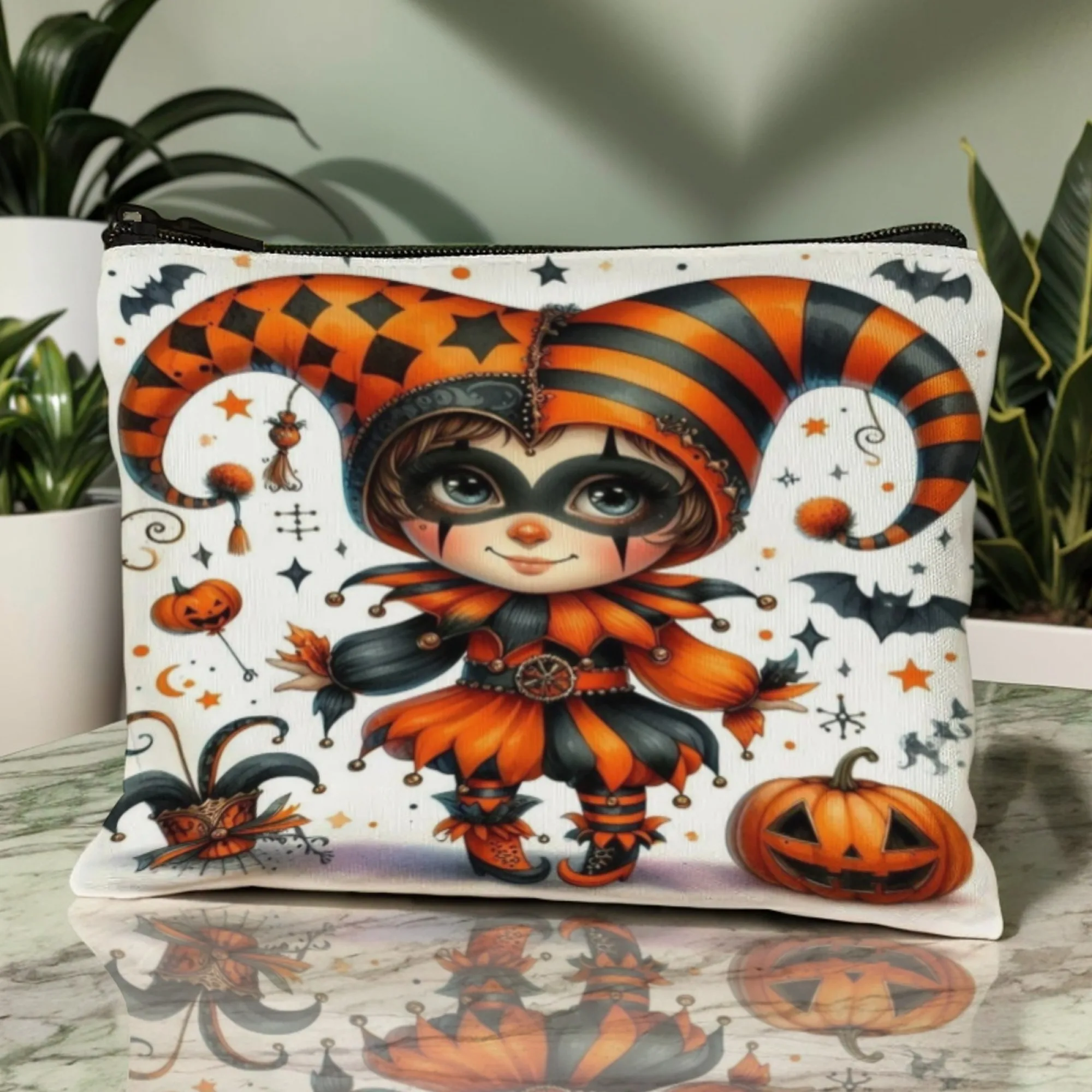 Bat Pumpkin Clown Girl makeup bag lightweight portable cosmetic case with zipper closure ideal for women Birthday Christmas Gift