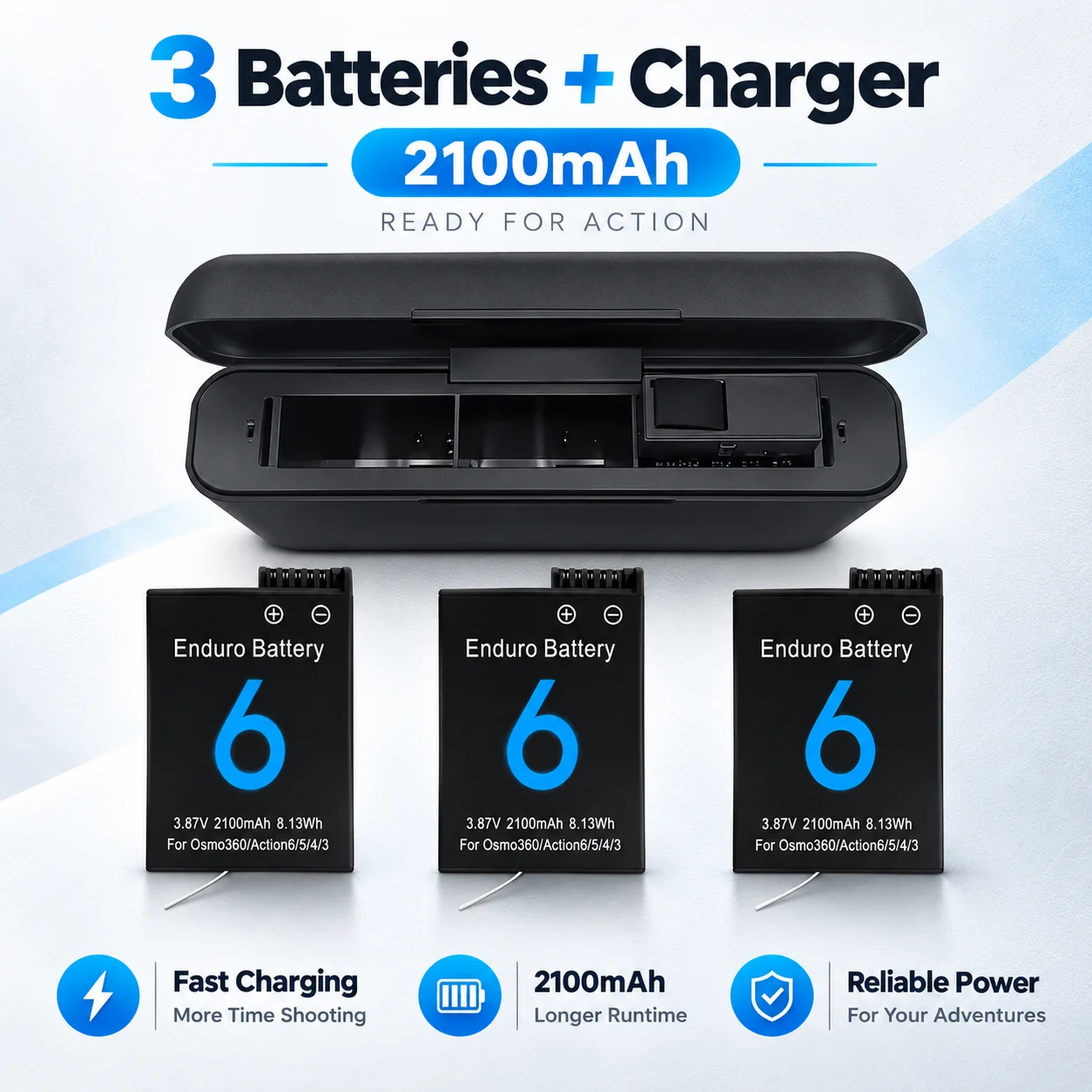 2100mAh 3.87V Li-ion Rechargeable Replacement Digital Camera Battery Compatible For DJI Osmo Action 6/5/4/3 and Osmo360 Cameras