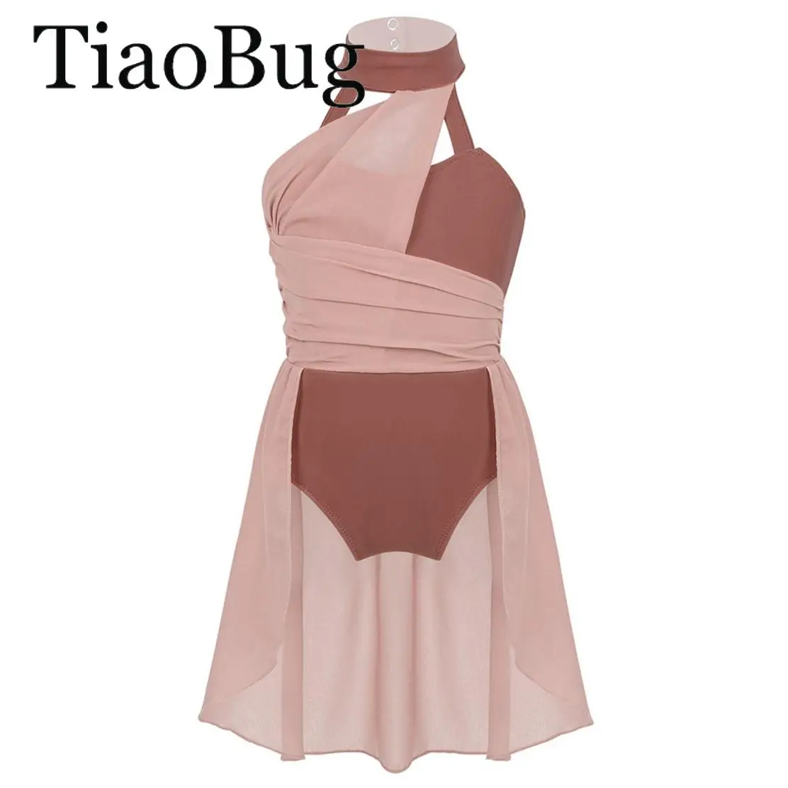 

Kids Girls Lyrical Dance Dress Modern Contemporary Dance Costume Sleeveless Ruched Chiffon Bodice Backless Ballet Leotard Dress