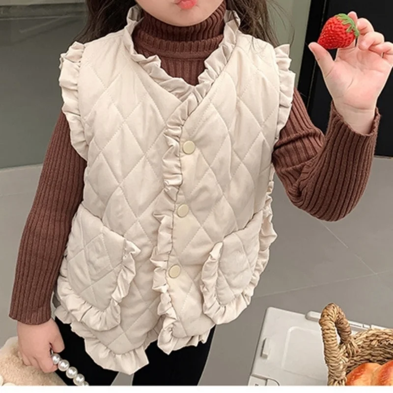 Vest Korea Childrens Clothing Girl Solid Color Winter Children Cotton Clip Keep Warm Loose Coat Tide 2024 Simple Fashion