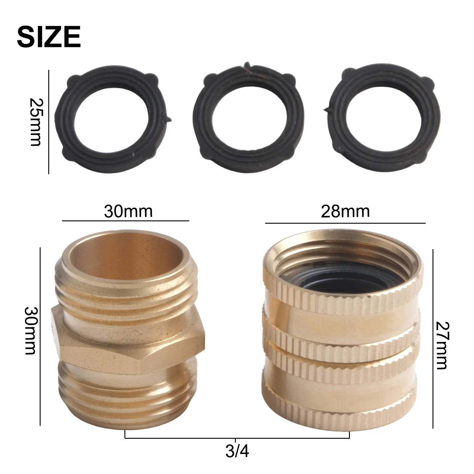 4 Pack of Brass Garden Hose Connectors 3/4 Inch Male and Female Adapters with Extra Washers for Gardening Accessories