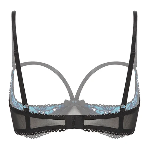 Imagen 2 del producto Sujetador Sexy sin copas para mujer, sujetador de encaje Floral transparente, calado, 1/4 tazas, Bralette con aros push-up, lencería Balconette, ropa interior